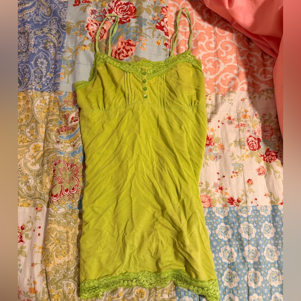 Cute Lime Green Lace-Trim Cami Tank
